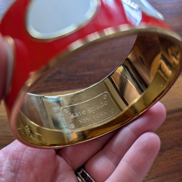 Kate Spade Red, White, and Gold Polka Dot Wide Bangle - Picture 7 of 7